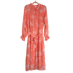 Pink Lily x Natalie Kennedy Coral Floral Notched Ruffle Neck with Tie Belt Midi Dress- Size M (sold out online)