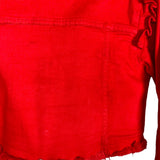 Pretty Little Thing Red Denim Ruffle Raw Hem Cropped Jacket- Size 6 (see notes, sold out online, we have matching skirt)