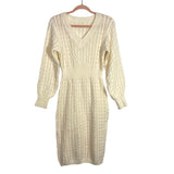 Cupshe Cream Cable Knit V-Neck Sweater Dress- Size S (Sold Out Online)