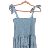 Pink Lily Blue Eyelet Lined Smocked Bodice Tie Straps Dress NWT- Size M