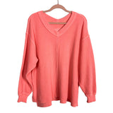 Aerie Orange Sherbet Wonder Textured V-Neck Sweatshirt- Size S