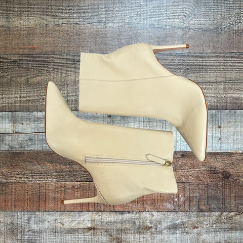 Schutz Mikki Cream Leather Side Zipper Stiletto Heel Booties- Size 8.5 (see notes)