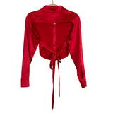 Khosi Nkosi Red Satin Button Front Exposed Back Tie Top- Size S