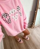 Pink Lily Pink with Black/White Skulls Sweatshirt- Size M (see notes)