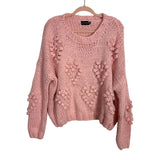 Pretty Little Thing Light Pink Heart  Pom Sweater - Size M