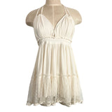 No Brand Cream Halter Mesh Hem Dress- Size XL (see notes)