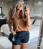 No Brand (Jane Fashion) Brown Ribbed Knit Ruffled Top- Size S