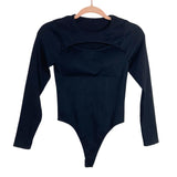 No Brand (Omkagi) Black Ribbed Front Cutout Bodysuit- Size M