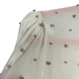 Retrofete Ivory Sheer Smocked Mock Neck with Rhinestones Top- Size S (see notes)
