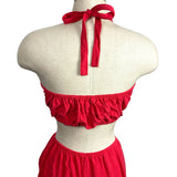 Deep Self Red Linen Blend with Side and Back Cut Out Halter Dress NWT- Size L