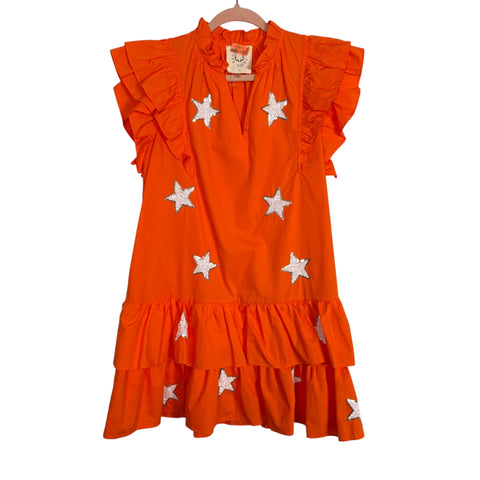 Fantastic Fawn Orange Sequin Star Dress - Size S