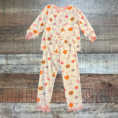 Cecil and Lou White Halloween Ruffle Two Piece Pajamas- Size 2T