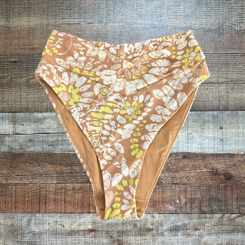 Aerie High Waisted Tan Printed Cross Waist Swim Bottoms - Size M