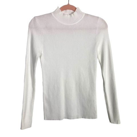 Staccato White Mock Neck Ribbed Sweater- Size S