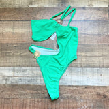 Pretty Little Thing Bright Green Sun Trim Asymmetric One Shoulder One Piece NWT- Size 12 (US 8, sold out online)