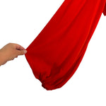 INDAH Red Smocked Deep V-Neck Cropped Balloon Sleeve Top- Size SM