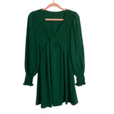 Cupshe Green Smocked Plunge Neck Dress- Size S