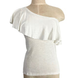 Grey State Ivory Ribbed One Shoulder Ruffle Top- Size ~XS (see notes)