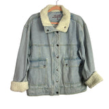 The Shop Forward Light Wash Faux Fur Trim Denim Jacket- Size S