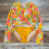 Art Class Yellow Floral Print Bikini and Rash Guard 3 Piece Set- Size  M 7/8Y (see notes, sold as a set)