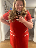 Tuckernuck Red Tweed with Braided Neckline and Pearl Detail Jackie Dress- Size XXXL (sold out online)