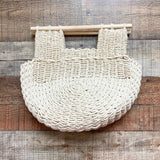 No Brand Crescent Straw Wooden Handle Handbag