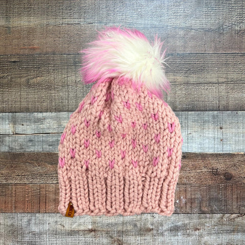 No Brand Pink Knit Pom Beanie Hat