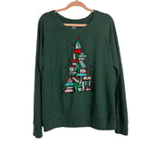 Instant Message Spruce Green Books Christmas Tree Sweatshirt- Size L