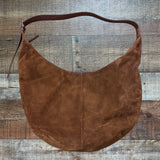 Madewell Dark Brown Suede Cow Leather Zipper Closure Essential Curve Shoulder Bag (sold out online)