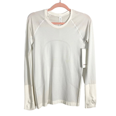 Lululemon White/Gray Striped Swiftly Tech Long Sleeve 2.0 Tee NWT- Size 6