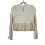 Blue Tassel Cream Textured Fringe Top- Size S
