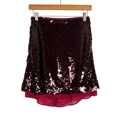 J.Crew Burgundy Sequin Chiffon Lined Skirt NWT - Size 00