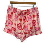 Show Me Your Mumu Pink Candy Hearts Printed Two Piece Silky Pajama Shorts Set- Size XL