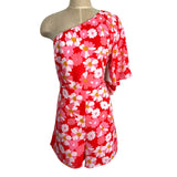 BTFBM Red and Pink Floral Belted One Shoulder Romper NWT- Size XL
