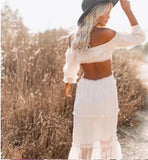 Skylar Rose Cream Prosha Tulle Off the Shoulder with Back Cut Out Tiered Maxi Dress NWT- Size S