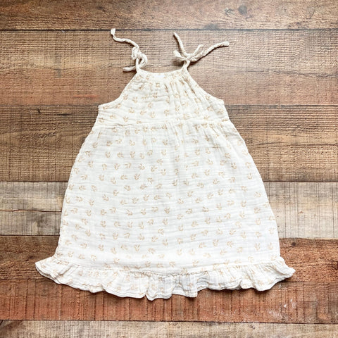 Angel Dear Muslin Cream Printed Shoulder Strap Dress- Size 3T