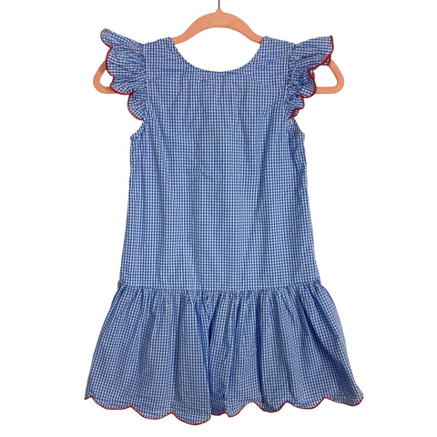 Classic Whimsy Blue Gingham with Red Trim Ruffle Dress- Size 8