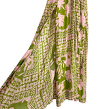Olivaceous Green and Pink Printed Front Slits with Back Cutout Dress- Size S