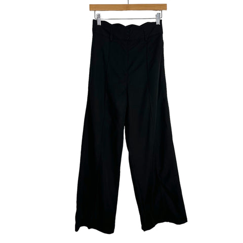 Vestique Black Scalloped Waist Wide Leg Pants NWT- Size S (Inseam 25.5”)