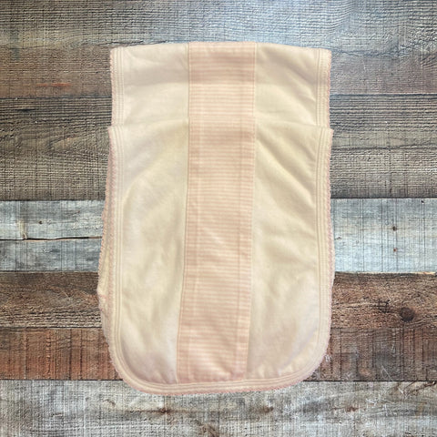 Mudpie White with Pink/White Striped Ribbon Set of Two Burp Cloths (sold as a set)