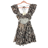ALLISON New York Brown and Cream Animal Striped Back Cutout Lined Dress- Size ~XS (no size tag, fits like XS)