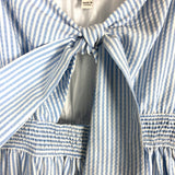 AURA Blue and White Seersucker Front Cutout Dress- Size M