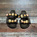 Sophia Webster Black Leather Velcro Strap Jeweled Sandals- Size 36 (Sold Out Online)
