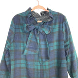 Tuckernuck Blackwatch Plaid Wool Blend Ruffle High Neck with Back Neck Tie Daphne Dress- Size XXL