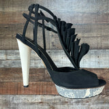 Topshop Boutique Black Ruffle/Snakeskin Stiletto Heels- Size 37 (see notes)