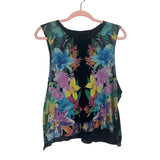 Chaser Black Floral Sleeveless Asymmetrical Hem Top- Size S