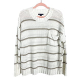 American Eagle White/Mocha Stripes with Pocket Chunky Knit Sweater- Size M