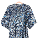 Love the Label Blue Printed Bubble Sleeve Dress- Size L