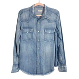 Able Denim Lightly Distressed with Frayed Hem Button Up- Size L