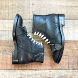 Authentic Pre-Owned Gucci Black Leather Buckled Lace Up Boots- Size 36